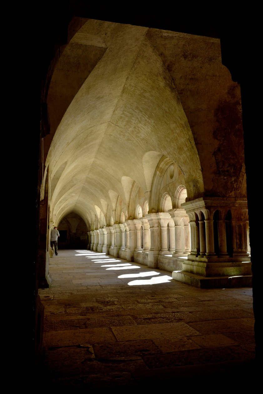 Architektura romańska: galeria krużganków opactwa cystersów w Fontenay, Burgundia autorstwa Romanesque