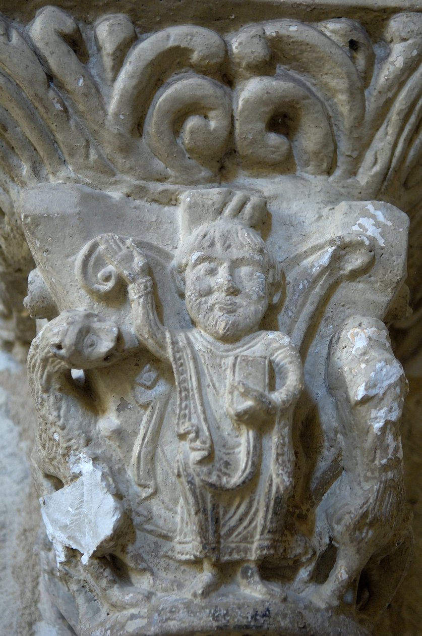 Sztuka romańska: fragment stolicy kościoła św. Błażeja, Lacommande (Pireneje Atlantyckie) autorstwa Romanesque
