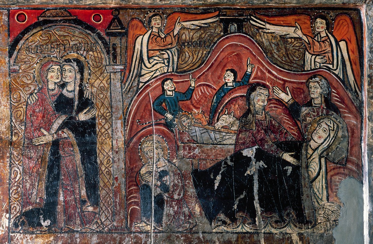 Nawiedzenie i Narodzenia z położnymi Celomi i Salome, detal autorstwa Romanesque