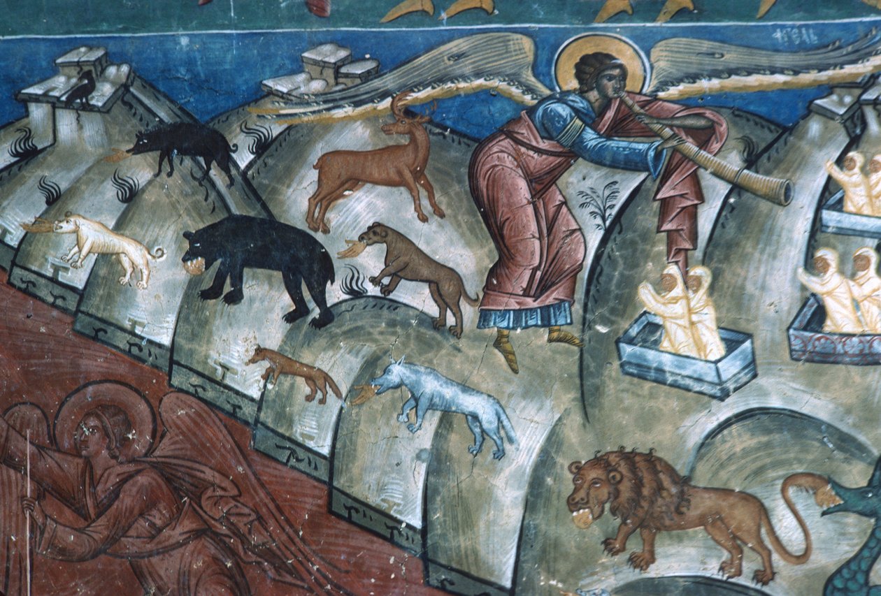 Wypuszczanie zwierząt, fragment z Sądu Ostatecznego, 1547-50 autorstwa Romanian School
