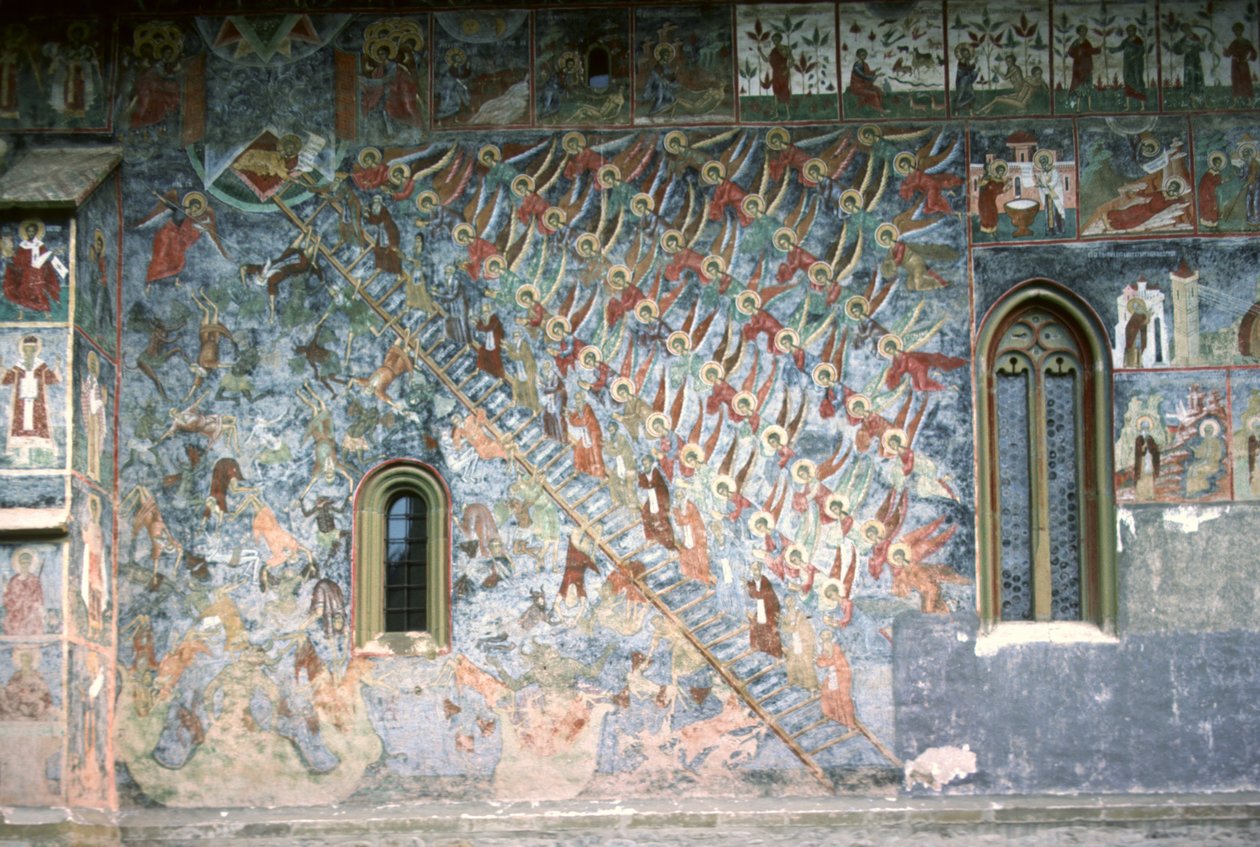Drabina Niebios, obraz na froncie północnym kościoła, ok. 1601 autorstwa Romanian School