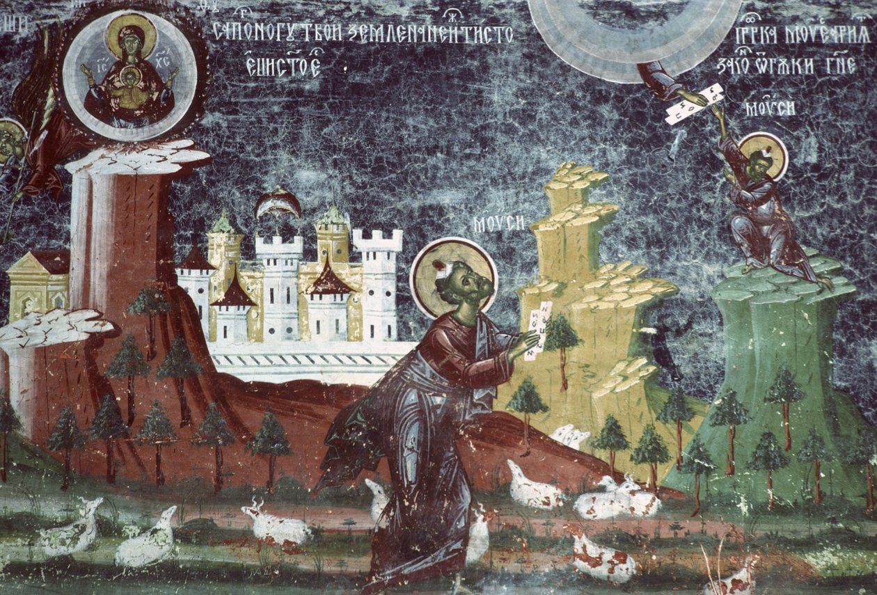 Mojżesz na Górze, południowa ściana kościoła, ok.1601 autorstwa Romanian School