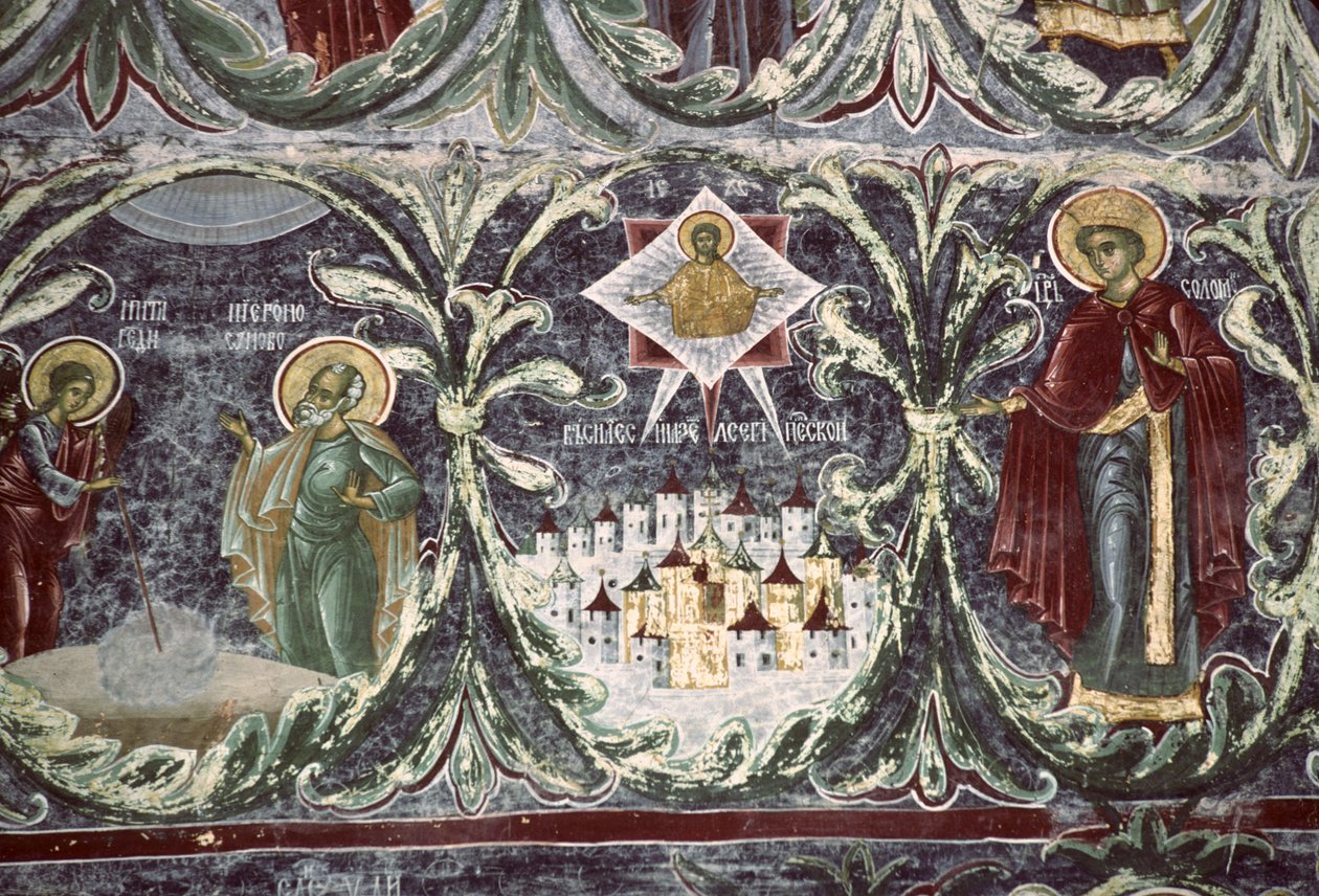 Salomon, detal z Drzewa Jessego, południowa ściana kościoła, ok. 1601 autorstwa Romanian School