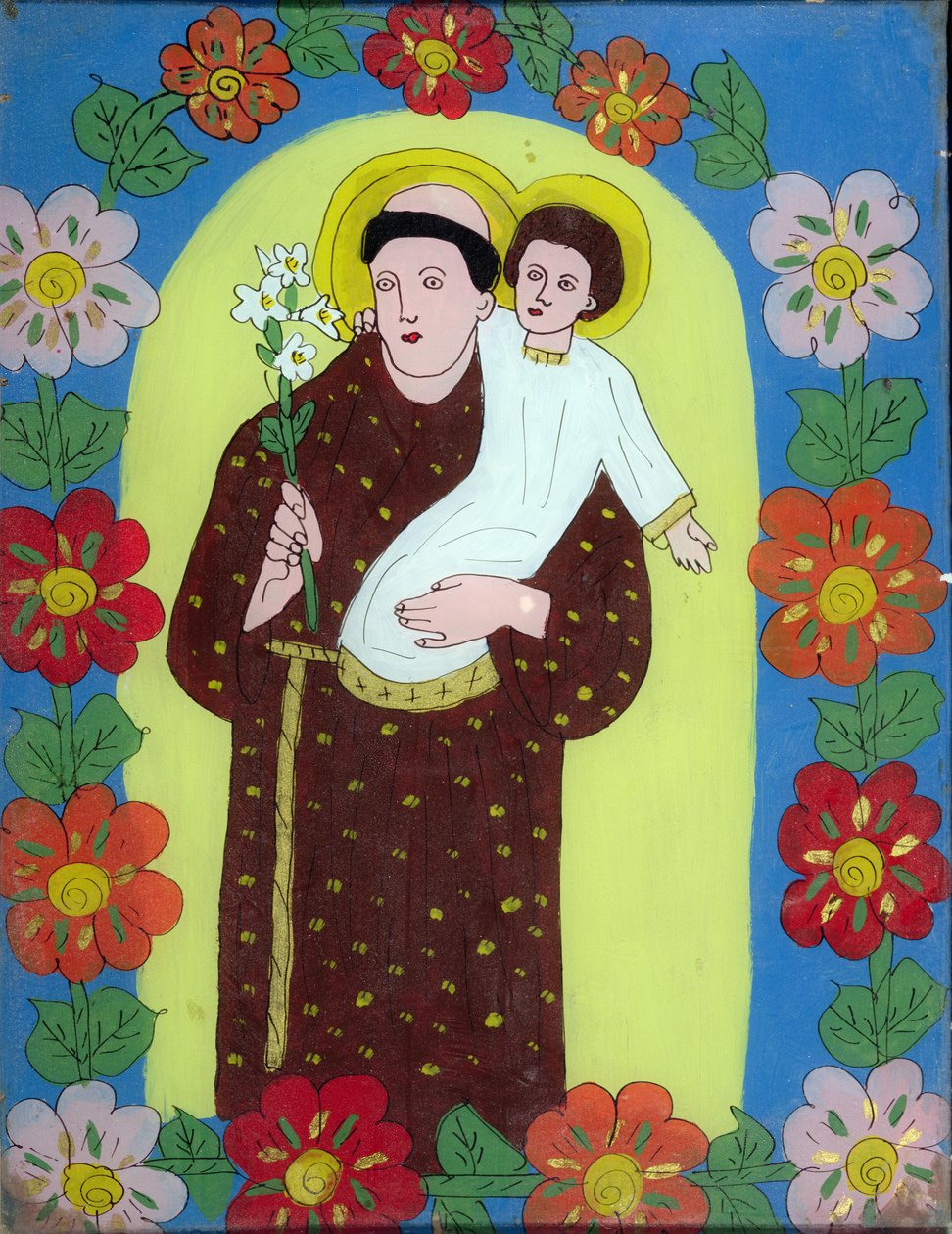 Św. Antoni Padewski (1195-1231) z Transylwanii, 1950-80 (szkło malowane) autorstwa Romanian School