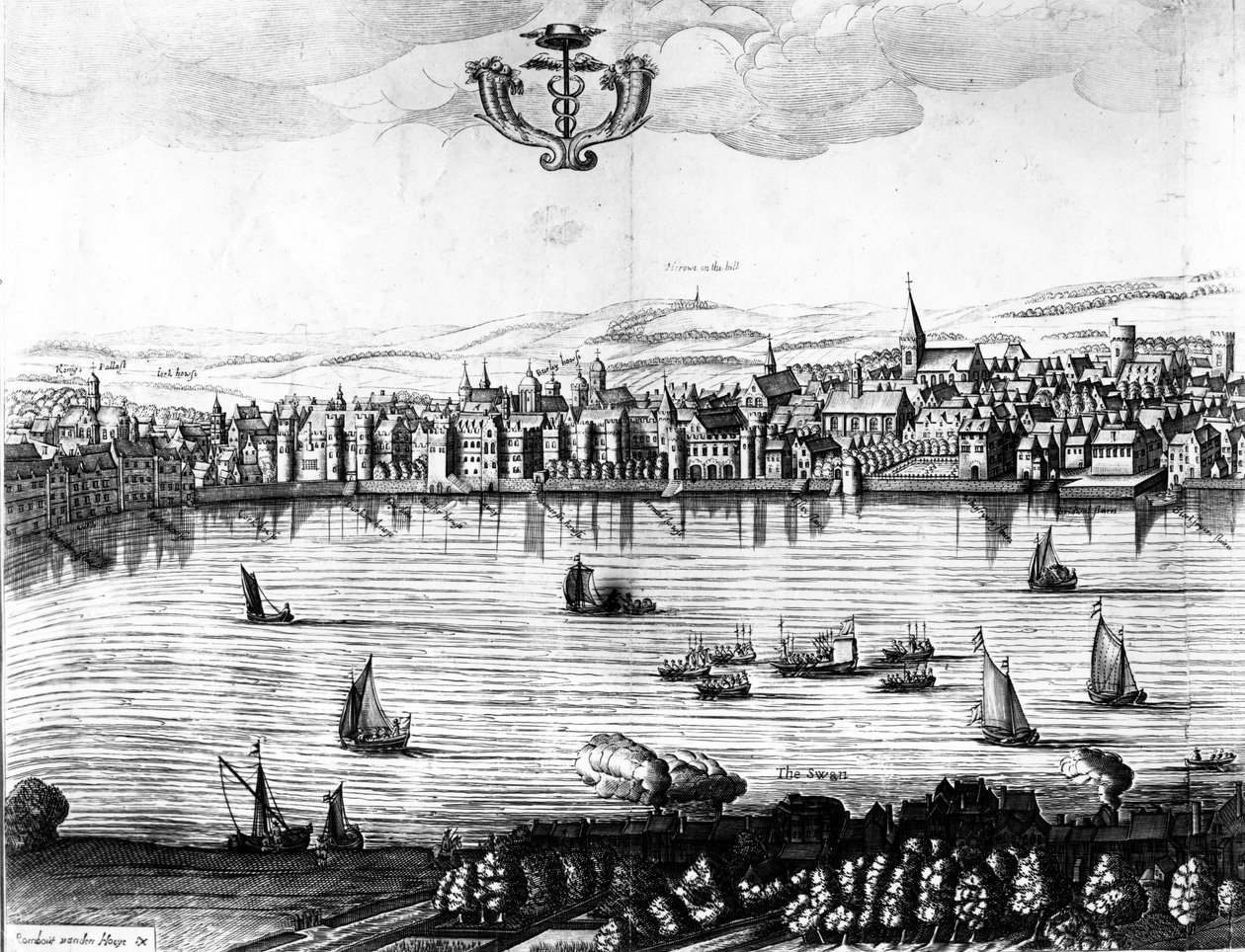 Widok na Tamizę z Southwark, 1650 autorstwa Rombout Van den Hoeye