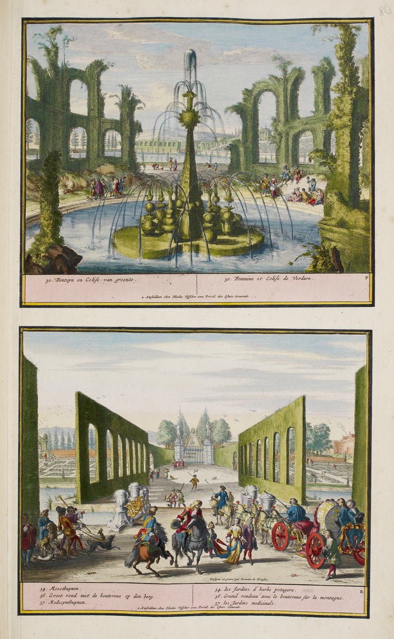Park w Enghien, ok. 1685, ilustracja z „Zbioru 86 planów i widoków Hagi” autorstwa Romeyn de (after) Hooghe