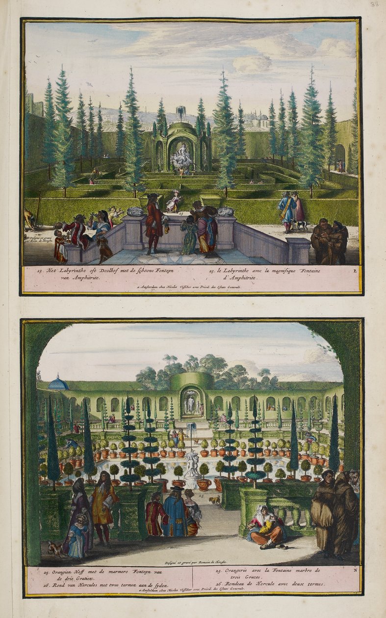 Park w Enghien, ok. 1685, ilustracja z „Zbioru 86 planów i widoków Hagi” autorstwa Romeyn de (after) Hooghe