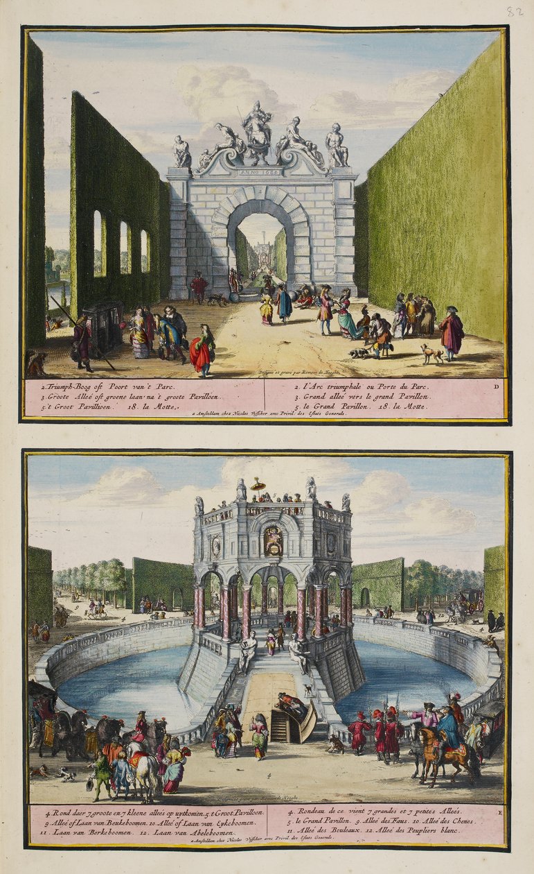 Park w Enghien, ok. 1685, ilustracja z „Zbioru 86 planów i widoków Hagi” autorstwa Romeyn de (after) Hooghe