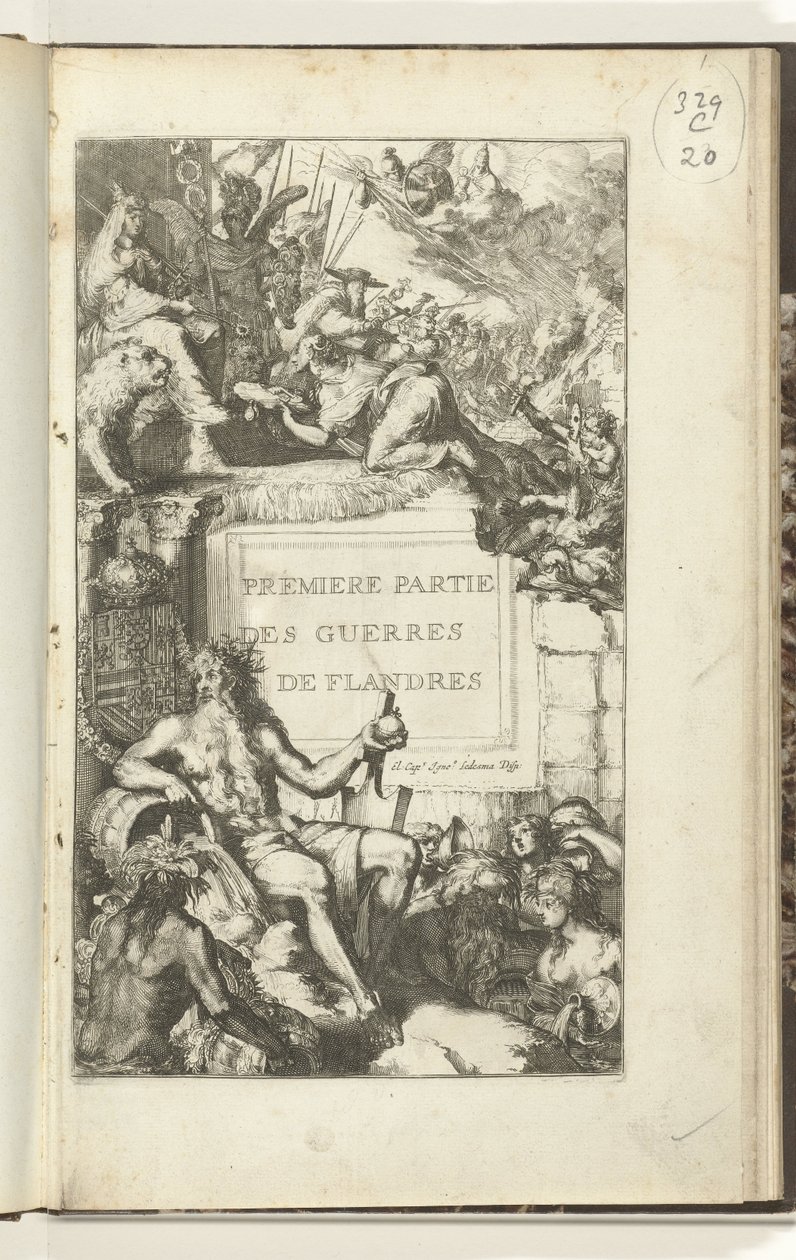 Druk tytułowy pierwszej części Guerres de Flandres Premier partie des Guerres de Flandres (tytuł na obiekcie) Guerres de Flandres (tytuł serii) autorstwa Romeyn de Hooghe (attributed to)