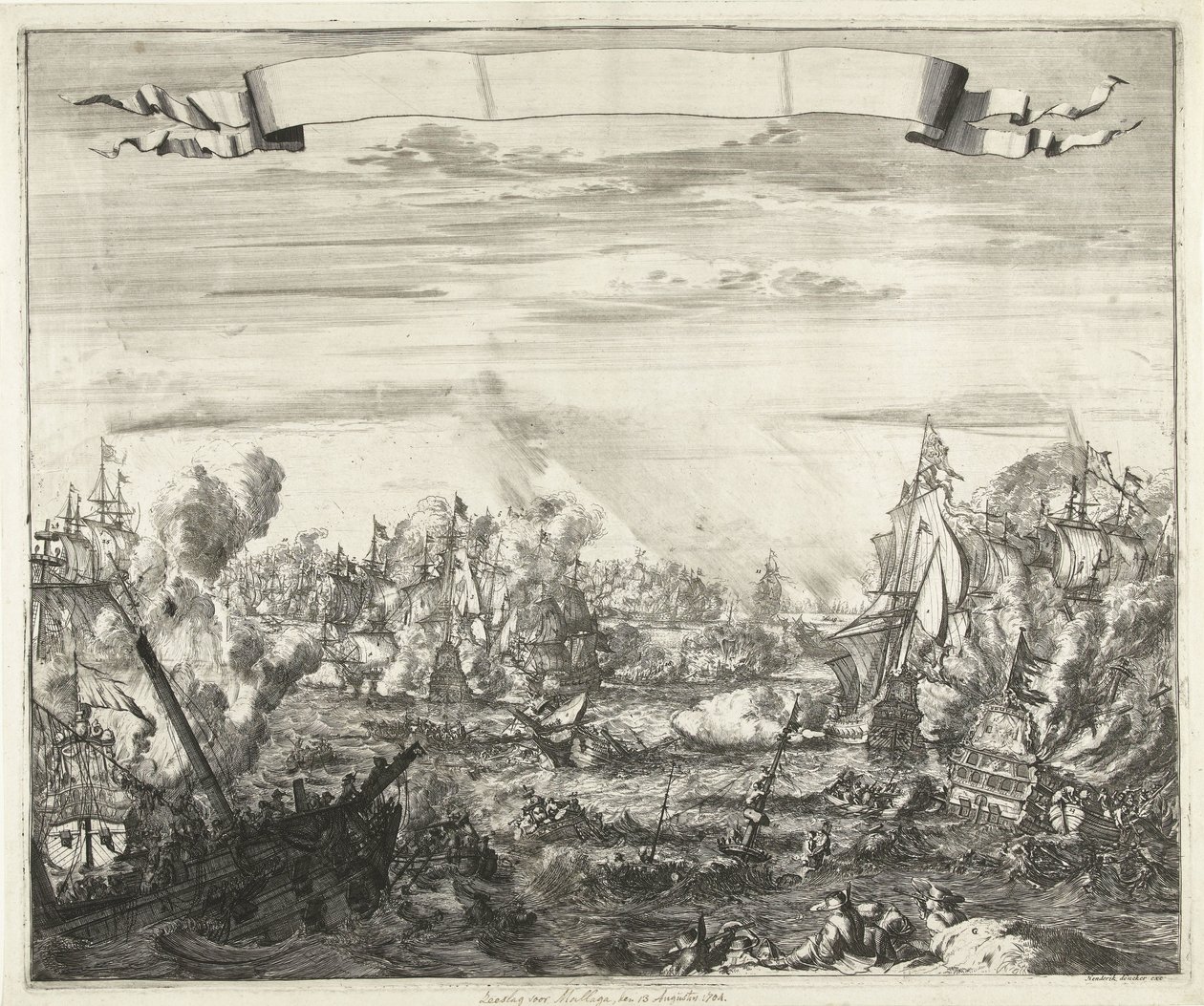 Bitwa pod Malagą, 1704 autorstwa Romeyn de Hooghe (attributed to)