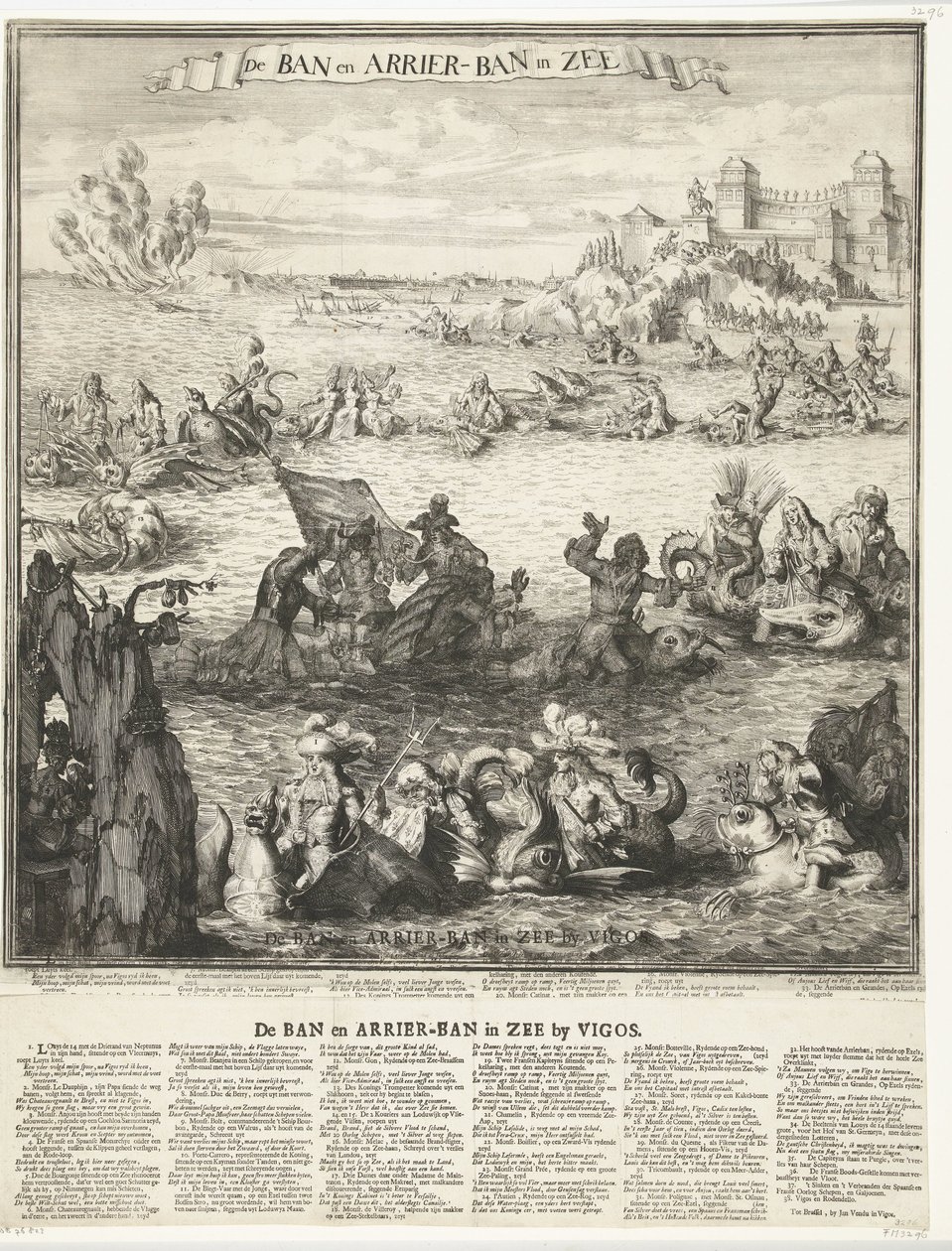 Karykatura o zdobyciu srebrnej floty w Vigo, 1702 Zakaz i zakaz Arrier na morzu (tytuł na obiekcie) Zakaz i zakaz Arrier na morzu w Vigos (tytuł na obiekcie) autorstwa Romeyn de Hooghe (possibly)