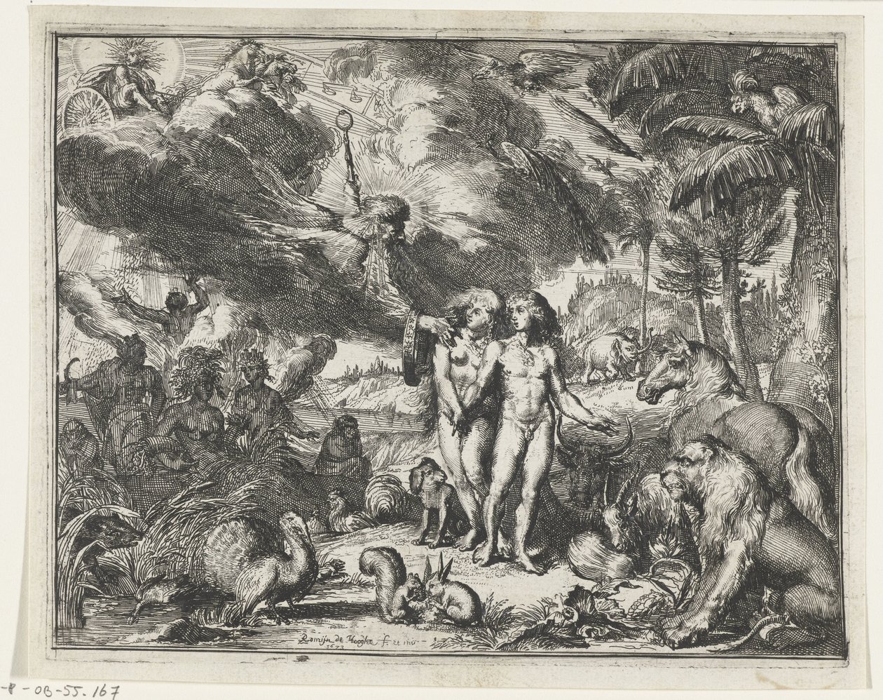 Adam i Ewa w raju autorstwa Romeyn de Hooghe