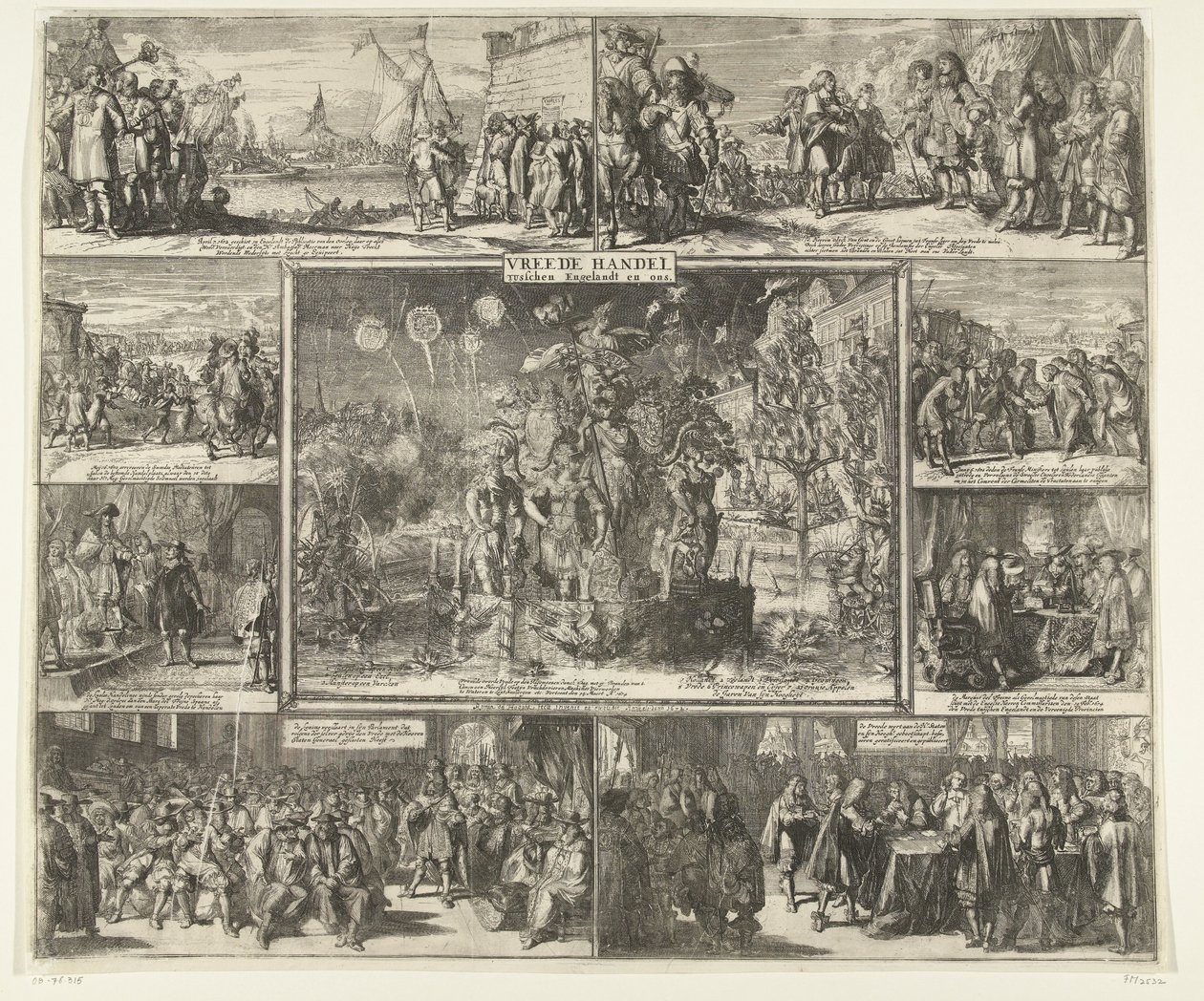 Pokój Westminsterski, 1674 Handel pokojowy między Anglią a nami (tytuł na obiekcie) autorstwa Romeyn de Hooghe