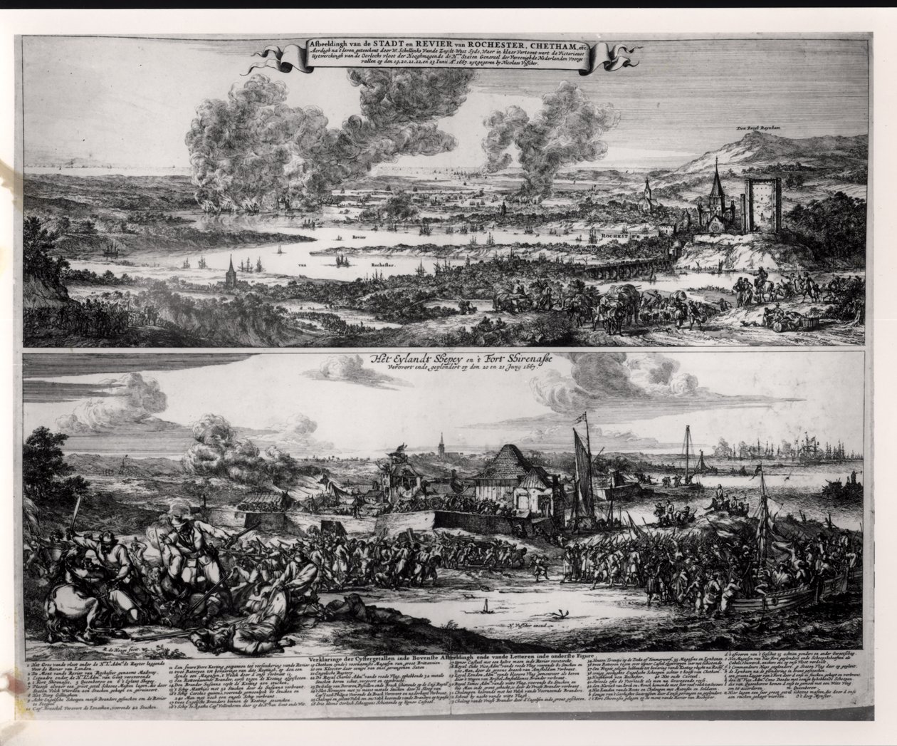 Holenderski atak na rzekę Medway, 20 i 21 czerwca 1667, ryty przez Nicolasa Visschera (1618-1709) autorstwa Romeyn de Hooghe