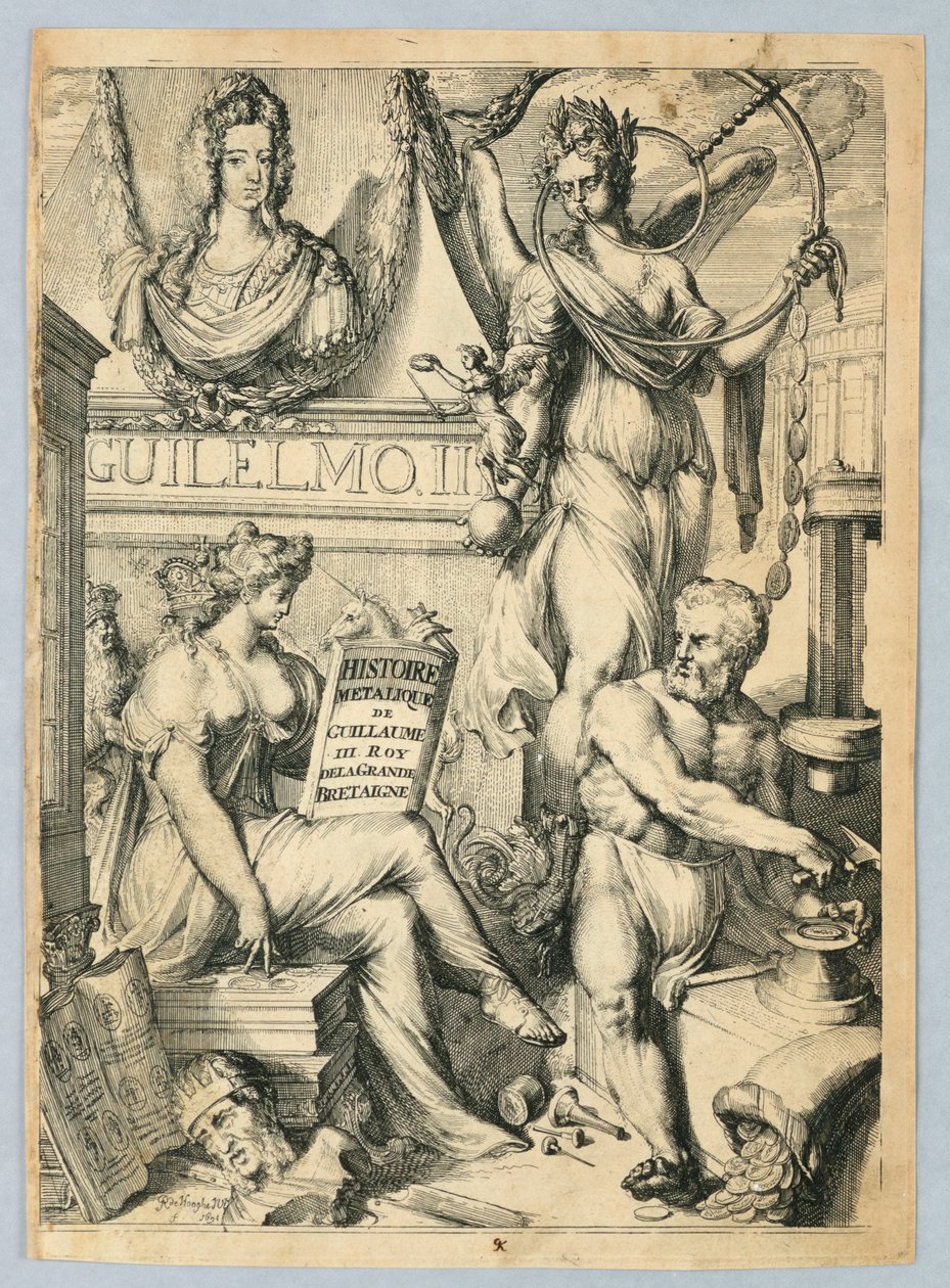 Frontyspis, „Historia metalu Wilhelma III, króla Wielkiej Brytanii” autorstwa Romeyn de Hooghe