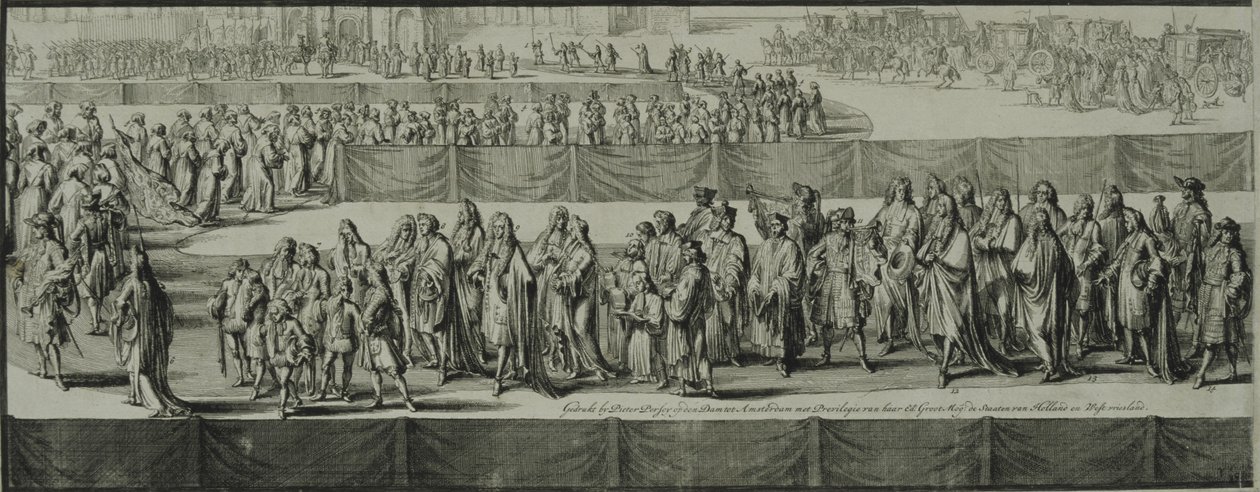 Procesja pogrzebowa królowej Marii II, 1695 autorstwa Romeyn de Hooghe