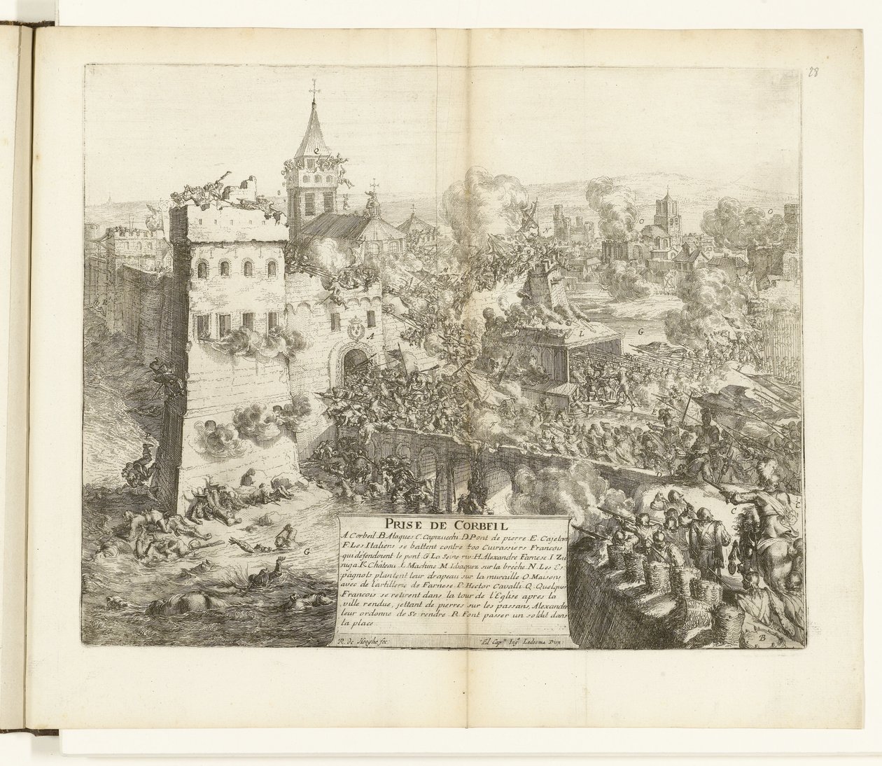 Imię van Corbeila, 1590 Zdobycie Corbeila (tytuł na obiekcie) Wojny Flandrii (tytuł serii) autorstwa Romeyn de Hooghe