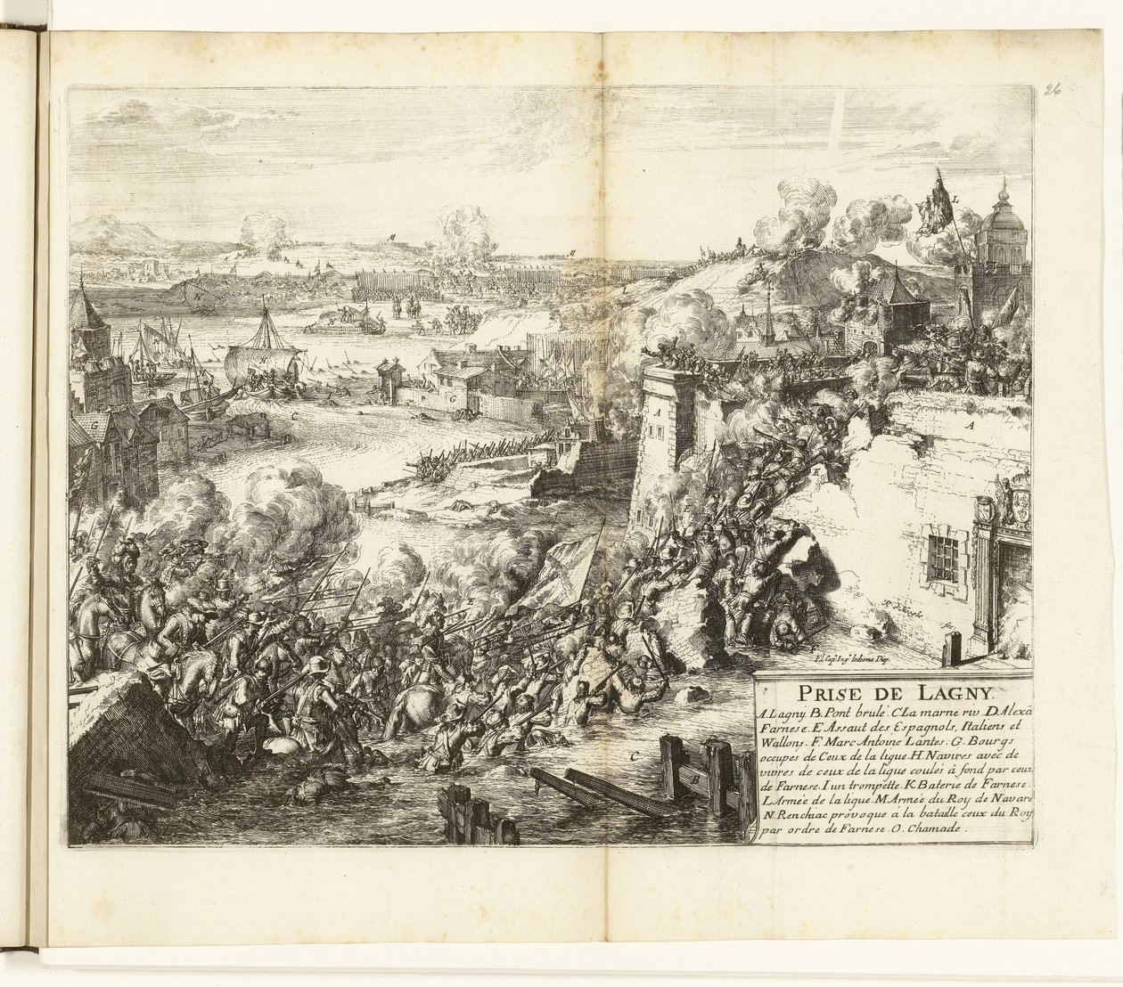 Imię van Lagny, 1589-1590 Zdobycie Lagny (tytuł na obiekcie) Wojny Flandrii (tytuł serii) autorstwa Romeyn de Hooghe