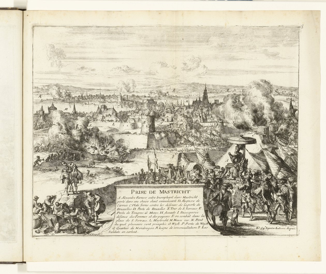 Zdobycie Maastricht przez księcia Parmy, 1579 Prize de Mastricht (tytuł na obiekcie) Guerres de Flandres (tytuł serii) autorstwa Romeyn de Hooghe