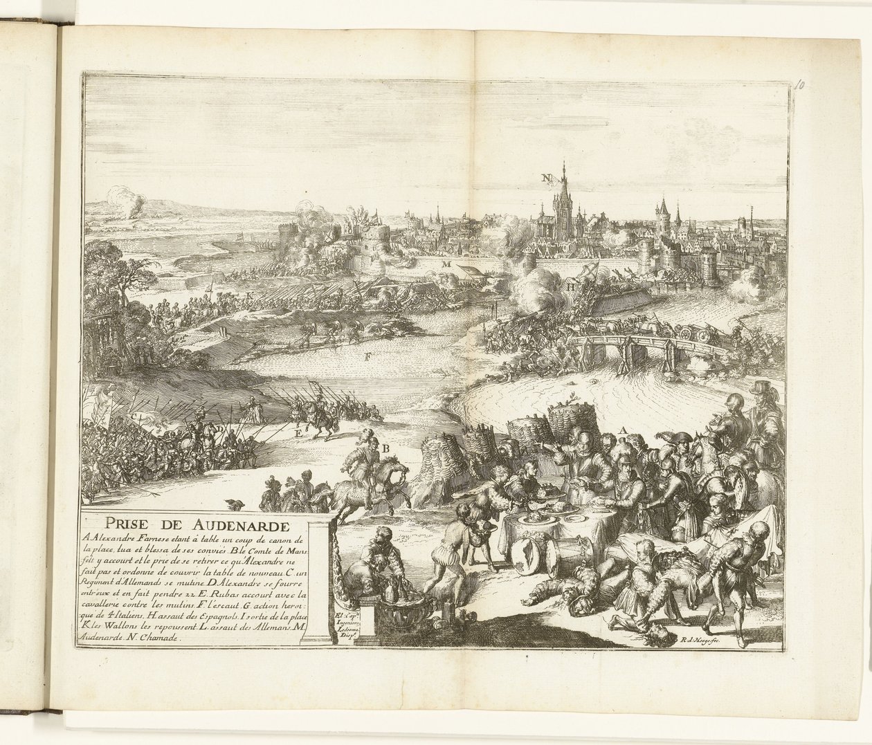Zdobycie Oudenaarde, 1582 Nagroda de Audenarde (tytuł na obiekcie) Guerres de Flandres (tytuł serii) autorstwa Romeyn de Hooghe