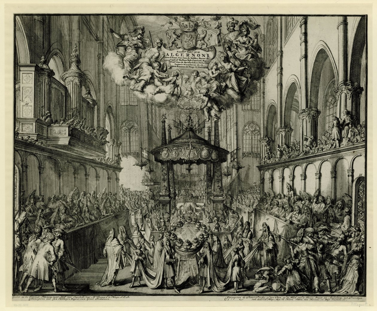 Chór opactwa westminsterskiego z ceremonią pogrzebową królowej, 1695 In