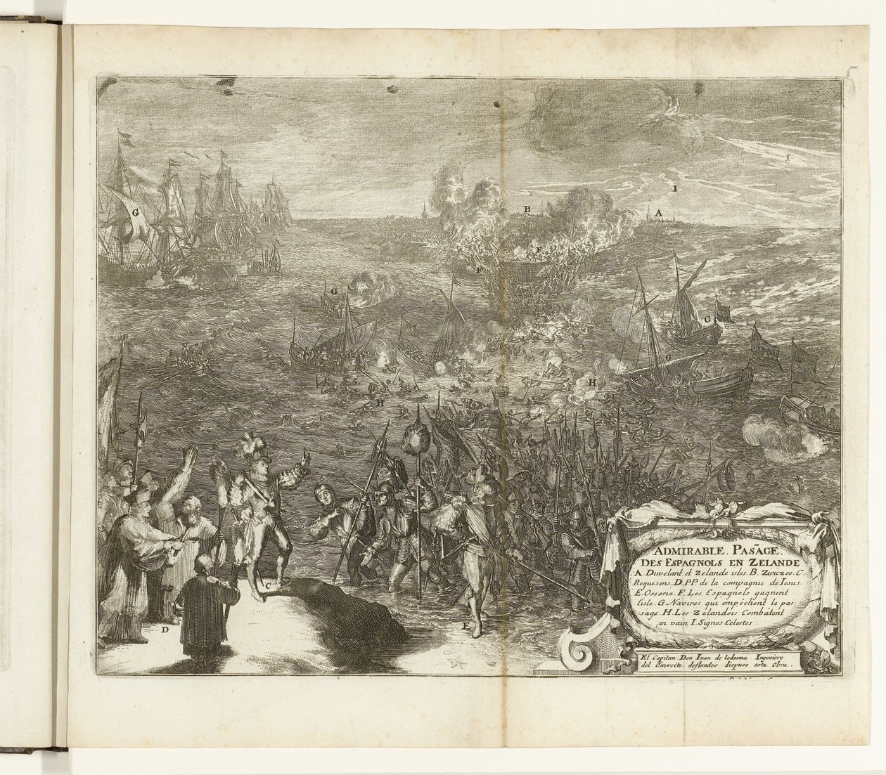 Nocna podróż żołnierzy hiszpańskich do Duiveland, 1575 Admirable Pass[s]age des Espagnols en Zelande (tytuł na obiekcie) Guerres de Flandres (tytuł serii) autorstwa Romeyn de Hooghe