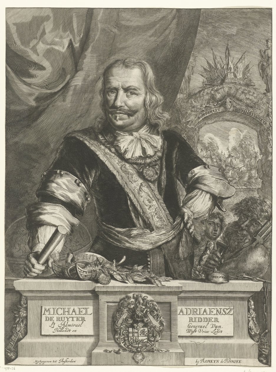 Portret Michiela de Ruyter Michael Adriaensz de Ruyter Knight Lt Admirael generał Van Hollandt i West Vrieslandt (tytuł na obiekcie) autorstwa Romeyn de Hooghe