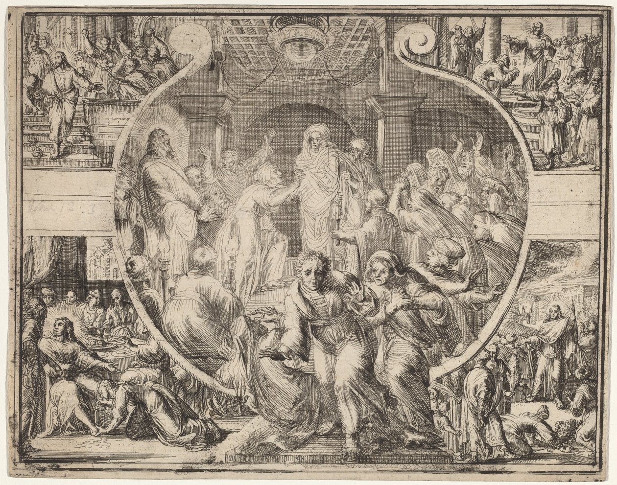 Wskrzeszenie Łazarza ze scenami z życia Chrystusa autorstwa Romeyn de Hooghe