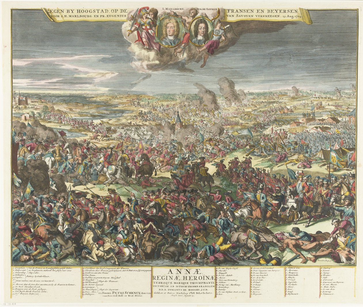Bitwa pod Höchstädt, 1704 Błogosławieństwo Hoogstad, Fransen i Beyersen S.H. Marlbourg i ks. Eugeniusz Sabaudzki, 13. sierpnia. 1704 (tytuł na obiekcie) autorstwa Romeyn de Hooghe