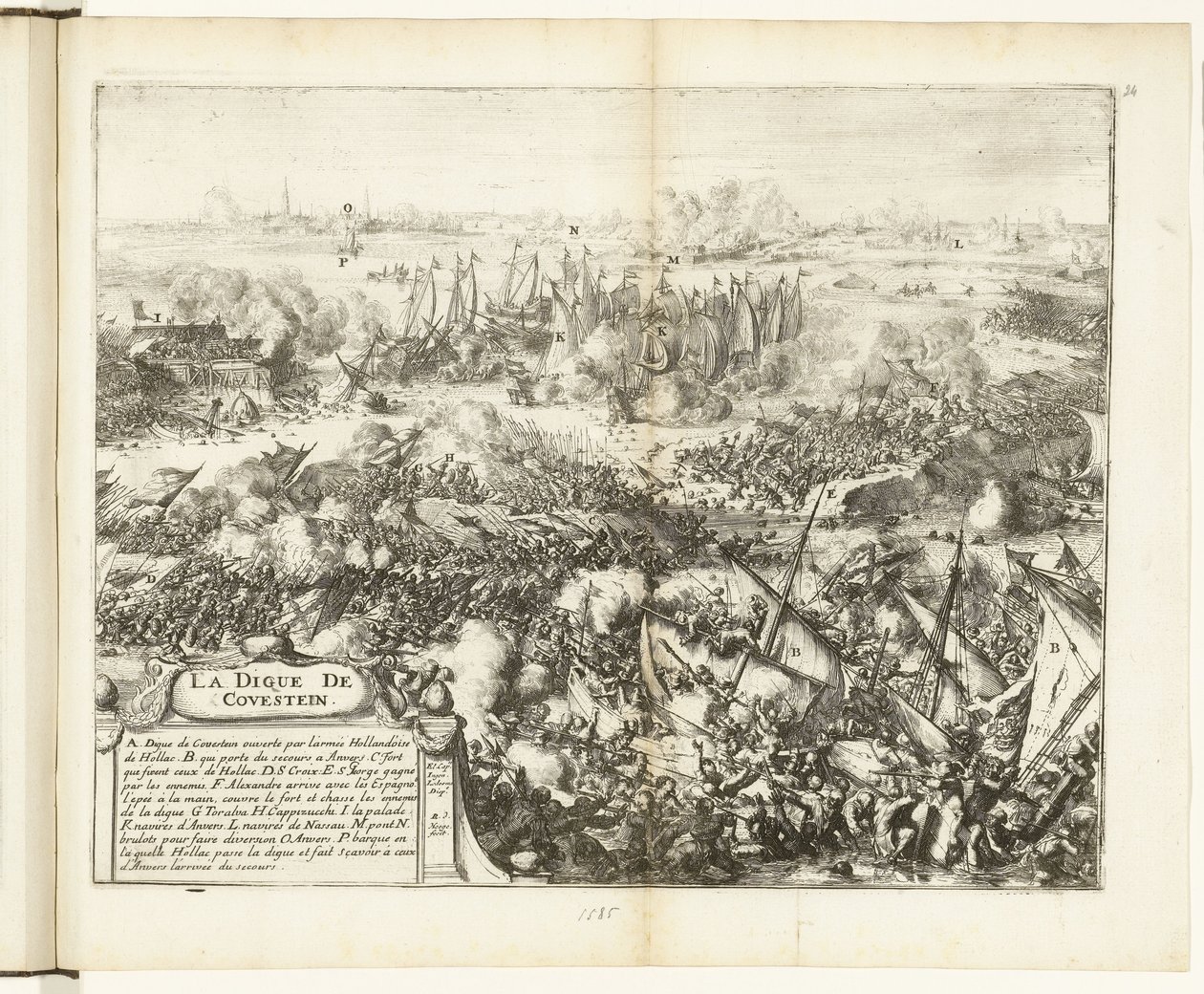 Bitwa o groblę Kauwenstein, 1585 La digue de Covestein (tytuł na obiekcie) Guerres de Flandres (tytuł serii) autorstwa Romeyn de Hooghe