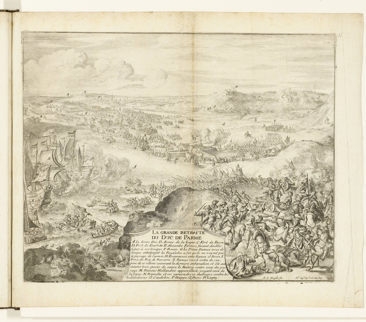 Odwrót Armii Księcia Parmy, 1592 La grande rekolekcje du duc de Parme (tytuł na obiekcie) Guerres de Flandres (tytuł serii) autorstwa Romeyn de Hooghe