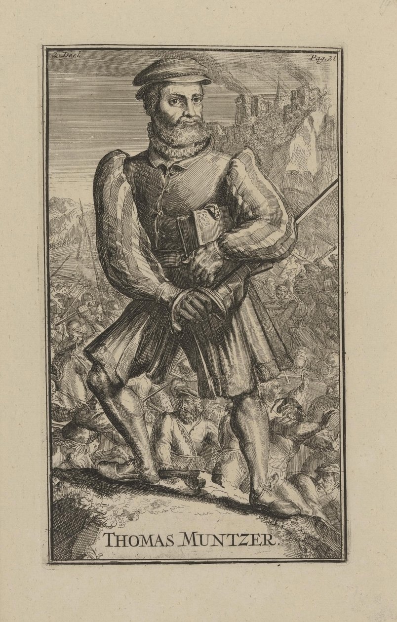 Thomas Muntzer (Munzer) (ok. 1489-1525), wędrowny ksiądz i przywódca religijny Wojny Chłopskiej w Niemczech - Barok: Portret Thomasa Muentzera autorstwa Hooghe, Romeyn de (1645-1708) autorstwa Romeyn de Hooghe