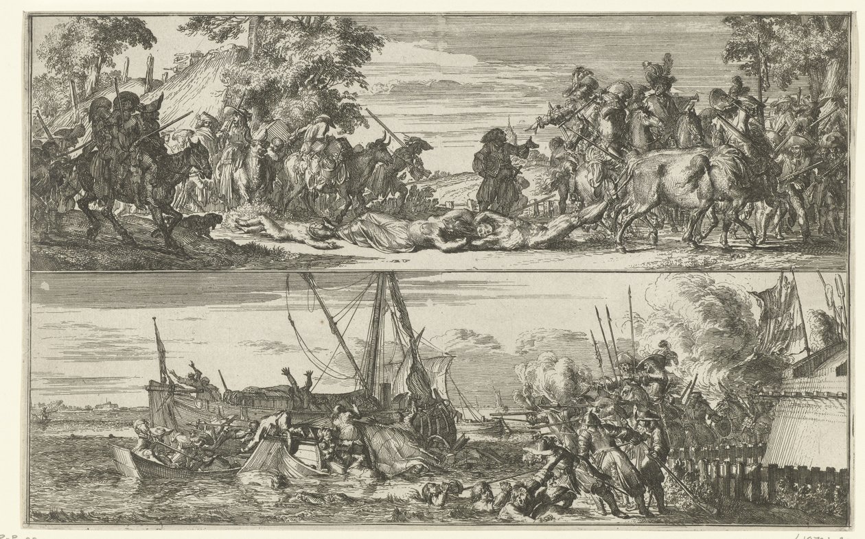 Dwa wizerunki francuskich okrucieństw, 1672 autorstwa Romeyn de Hooghe