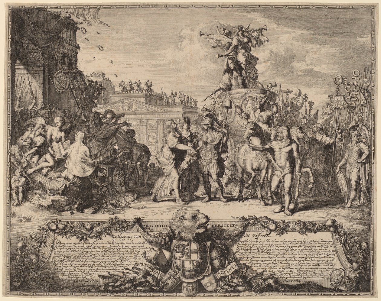 Uytrecht przywraca (Odzyskanie Utrechtu, 1673) autorstwa Romeyn de Hooghe