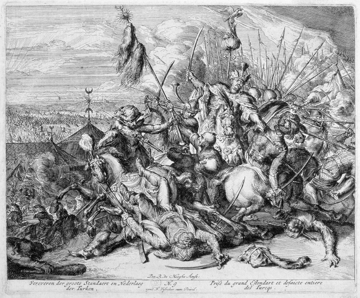 Wiedeński cykl druku, uchwycenie wielkiego standardu, 1683 autorstwa Romeyn de Hooghe