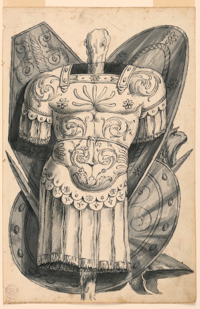 Rysunek, trofeum z bronią, 1830-1850 autorstwa Romolo Achille Liverani