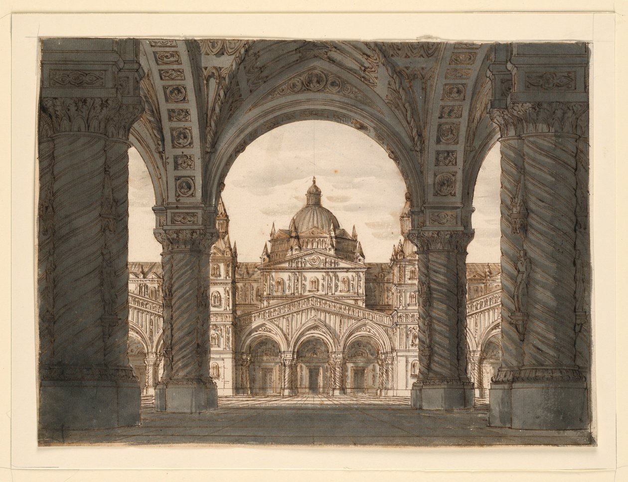 Scenografia, Fasada kościoła z loggii, I due Valdomiri Felice Romani, muzyka Pietro de Winter. Wystąpił w La Scali w Mediolanie, 1818 autorstwa Romolo Achille Liverani
