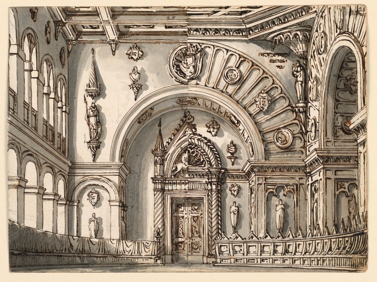 Scenografia, Sala Rady w dwóch gotyckich stylach autorstwa Romolo Achille Liverani
