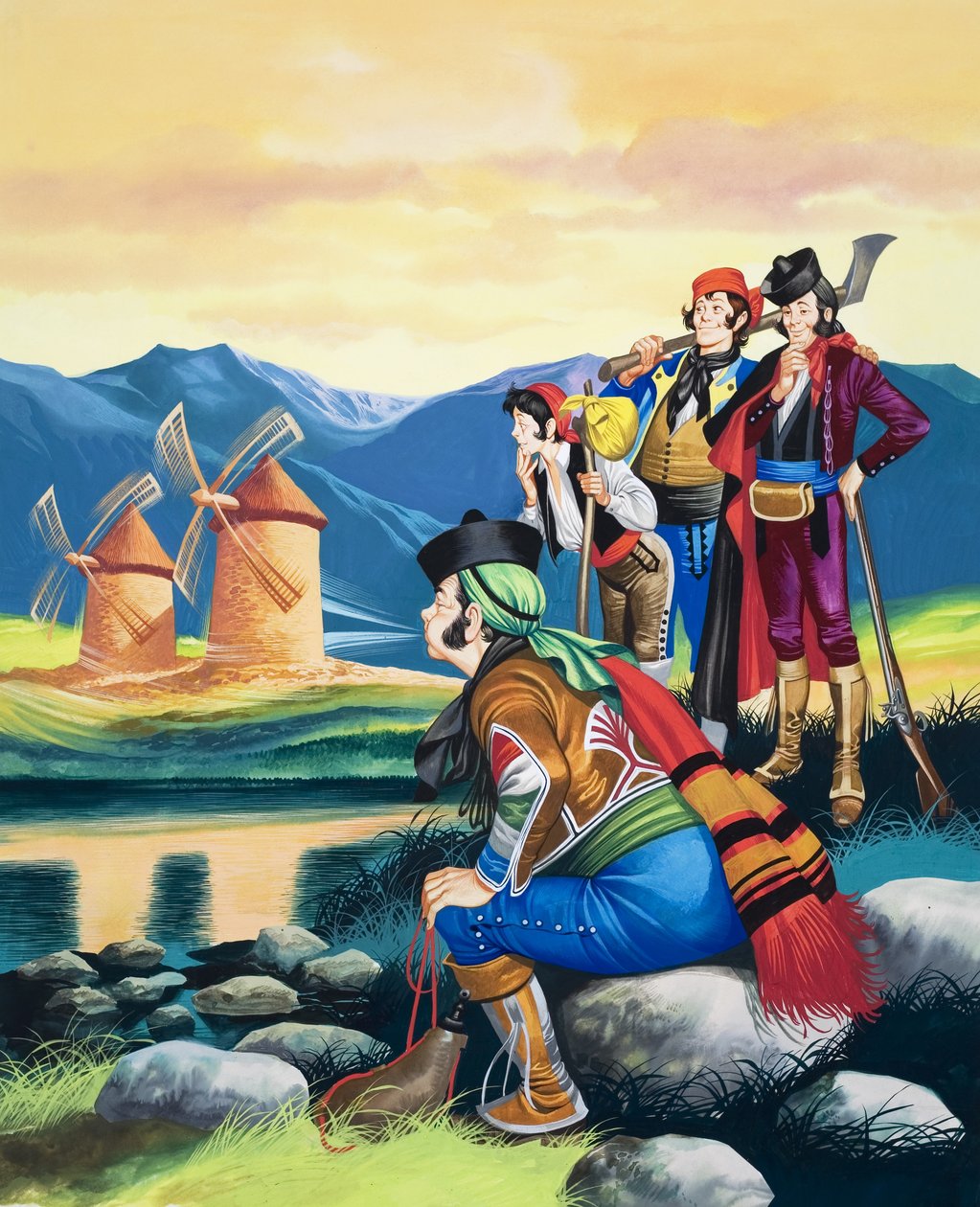 Dmuchanie w żagle wiatraka, ilustracja z "Michael and the Mighty Men" (gwasz na papierze) autorstwa Ron Embleton