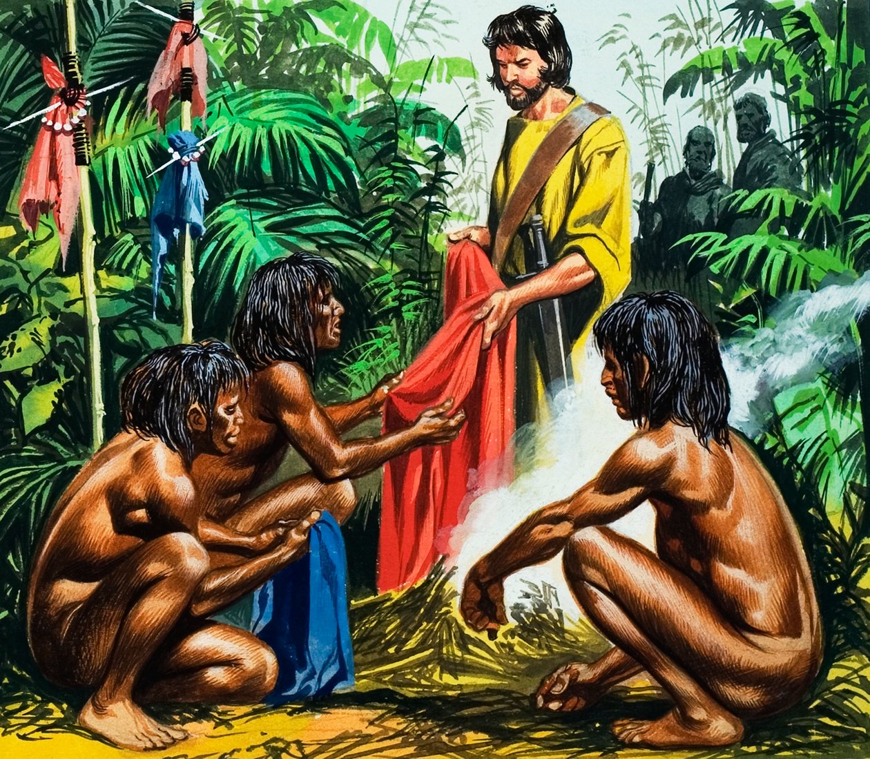 Marco Polo, zagrożenie ze strony kanibali, XX wiek (gwasz na papierze)) autorstwa Ron Embleton