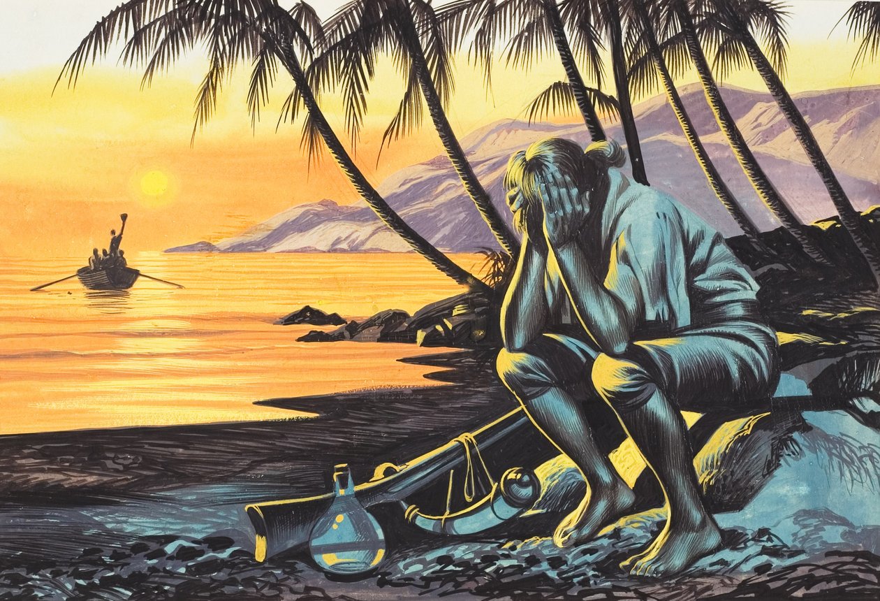 Marooned Man (gwasz na papierze) autorstwa Ron Embleton