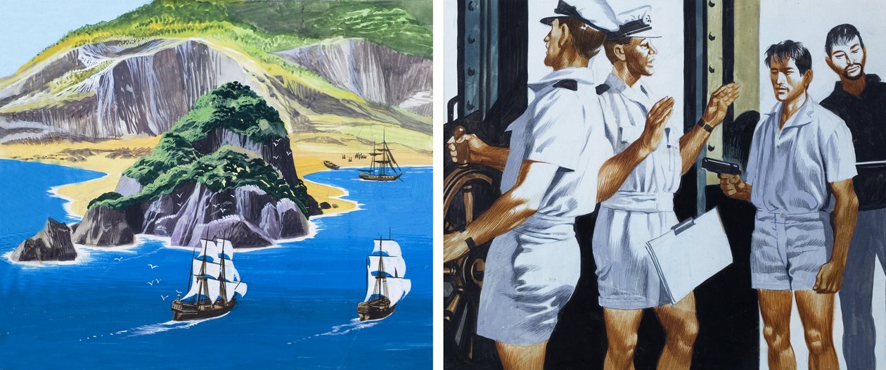 Men of the Jolly Roger: Pirackie flagi opadają (gwasz na papierze) autorstwa Ron Embleton