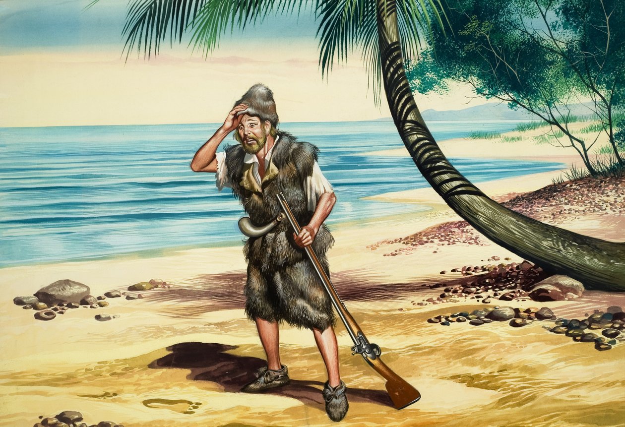 Robinson Crusoe (gwasz na papierze) autorstwa Ron Embleton