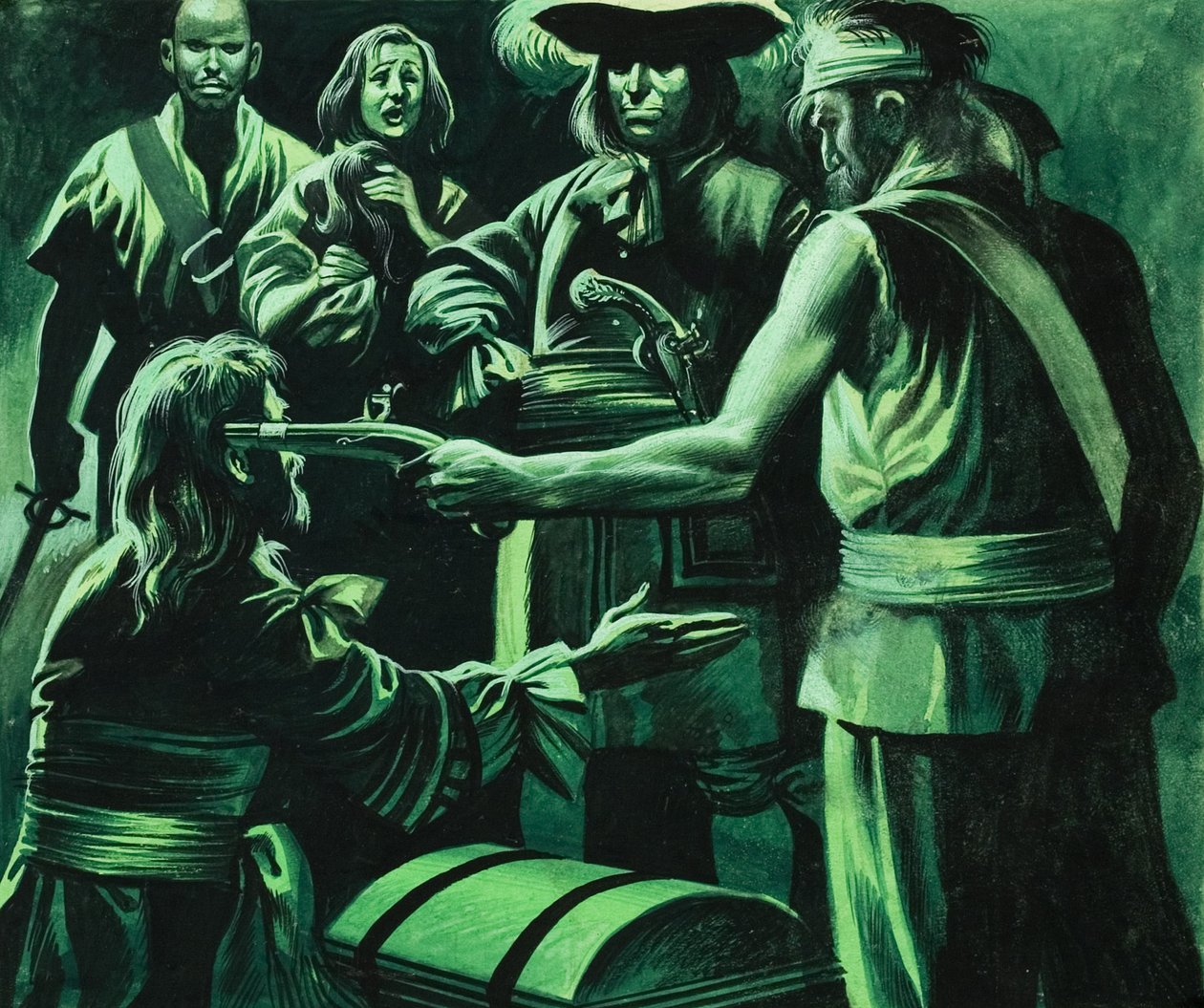 Sir Henry Morgan i skrzynia skarbów (gwasz na papierze) autorstwa Ron Embleton