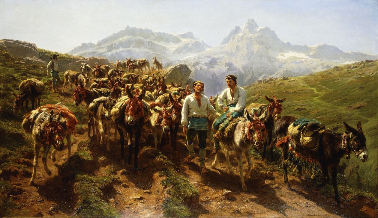 Hiszpańscy mulicy przekraczający Pireneje, 1857 autorstwa Rosa Bonheur
