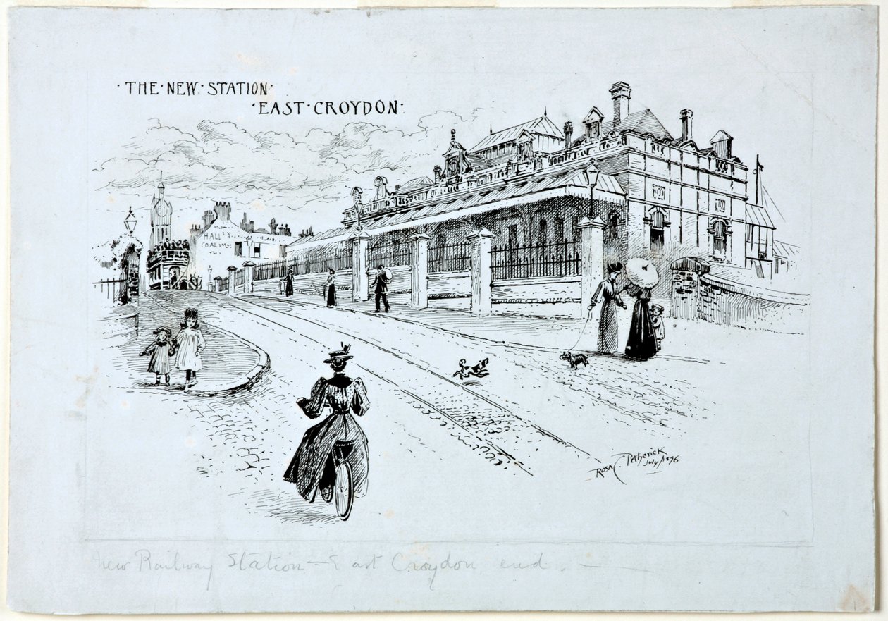 Nowa stacja, East Croydon, lipiec 1896 (tusz na papierze) autorstwa Rosa Clementina Petherick