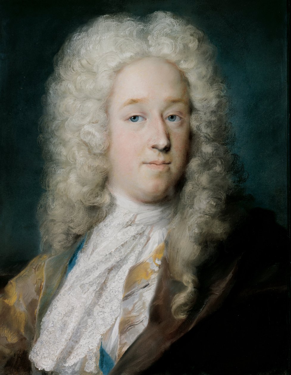 Dżentelmen w złotym wzorzystym płaszczu i fioletowo-brązowej pelerynie (ok. 1727) autorstwa Rosalba Giovanna Carriera