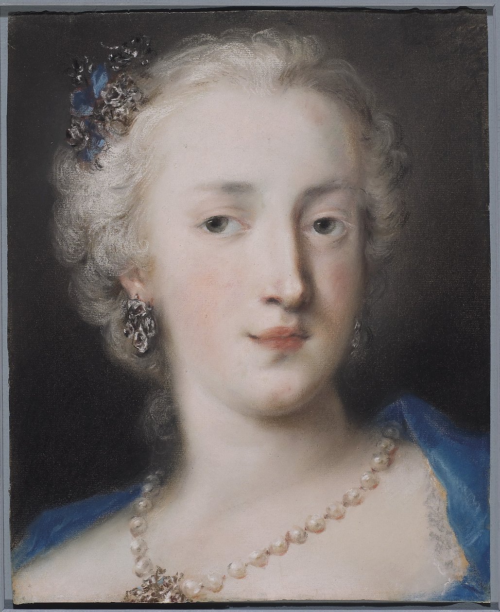 Portret kobiety, pocz. XVIII w. (pastel na niebieskim papierze wykładanym) autorstwa Rosalba Giovanna Carriera