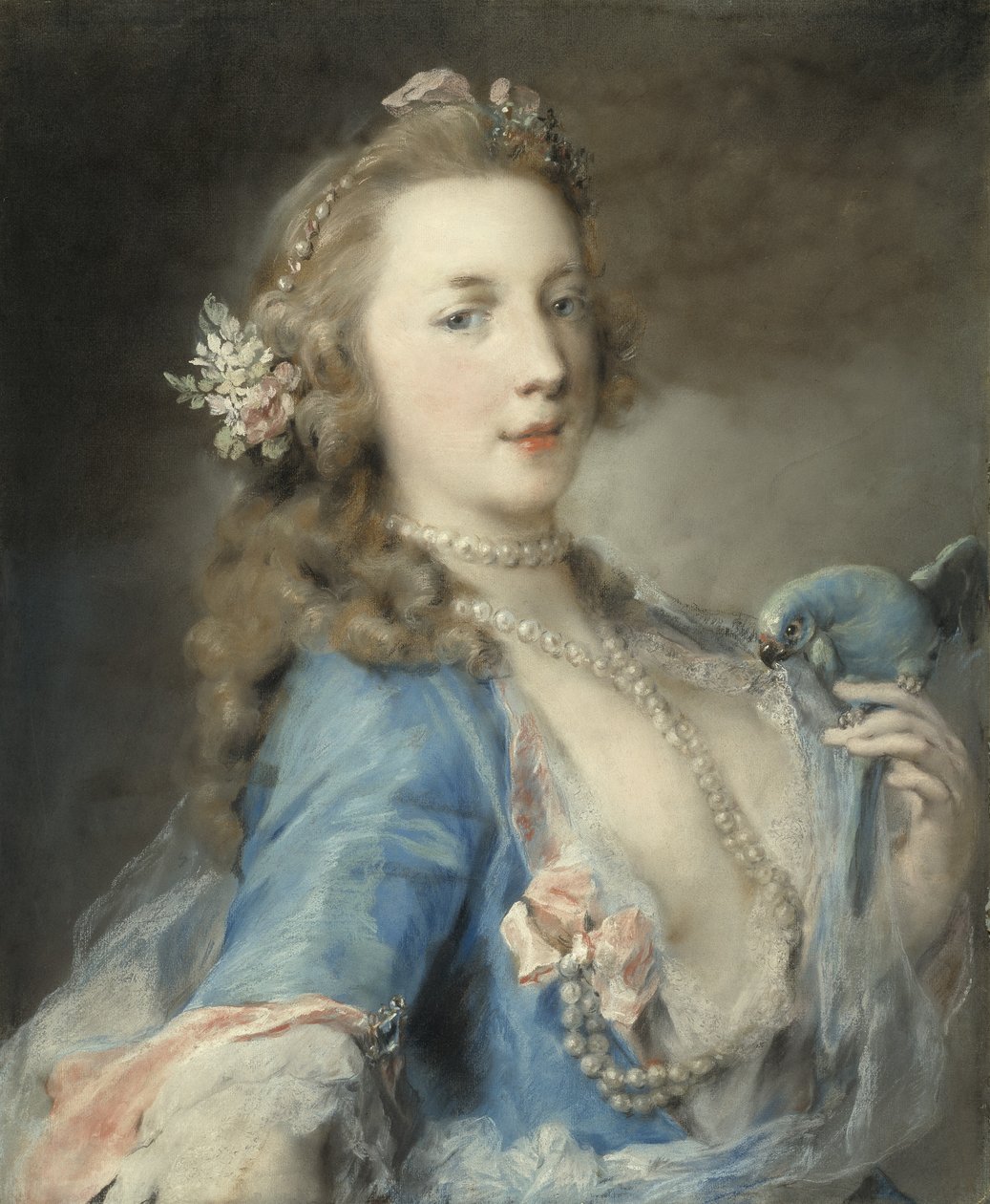 Młoda dama z papugą, ok. 1730 autorstwa Rosalba Giovanna Carriera