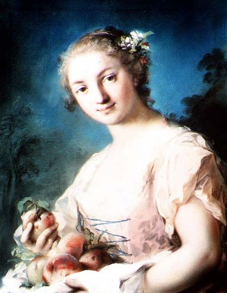 Lato: dziewczynka trzymająca brzoskwinie autorstwa Rosalba Giovanna Carriera
